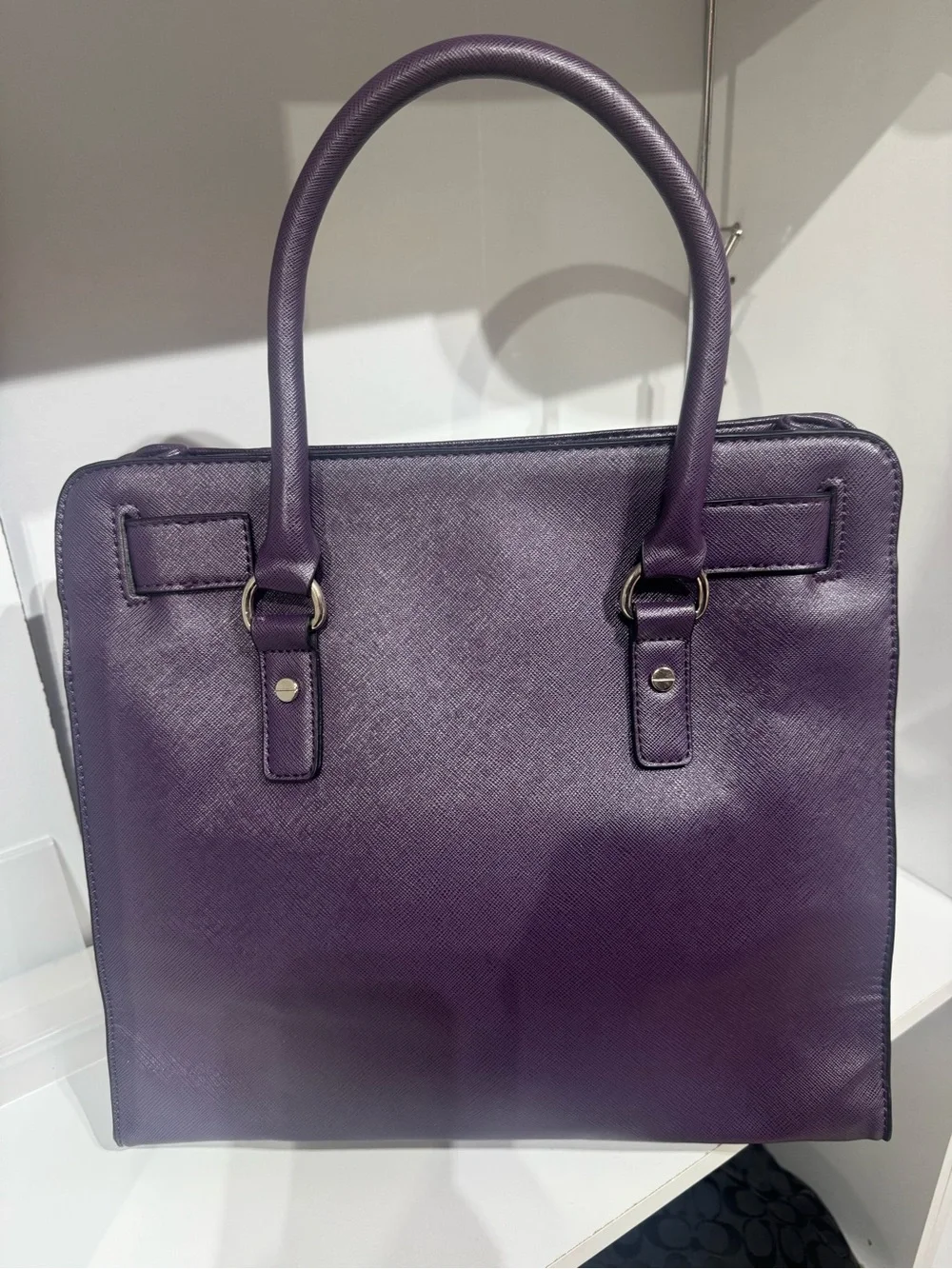 Michael Kors Purple Saffiano Leather Satchel with Silver Hardware